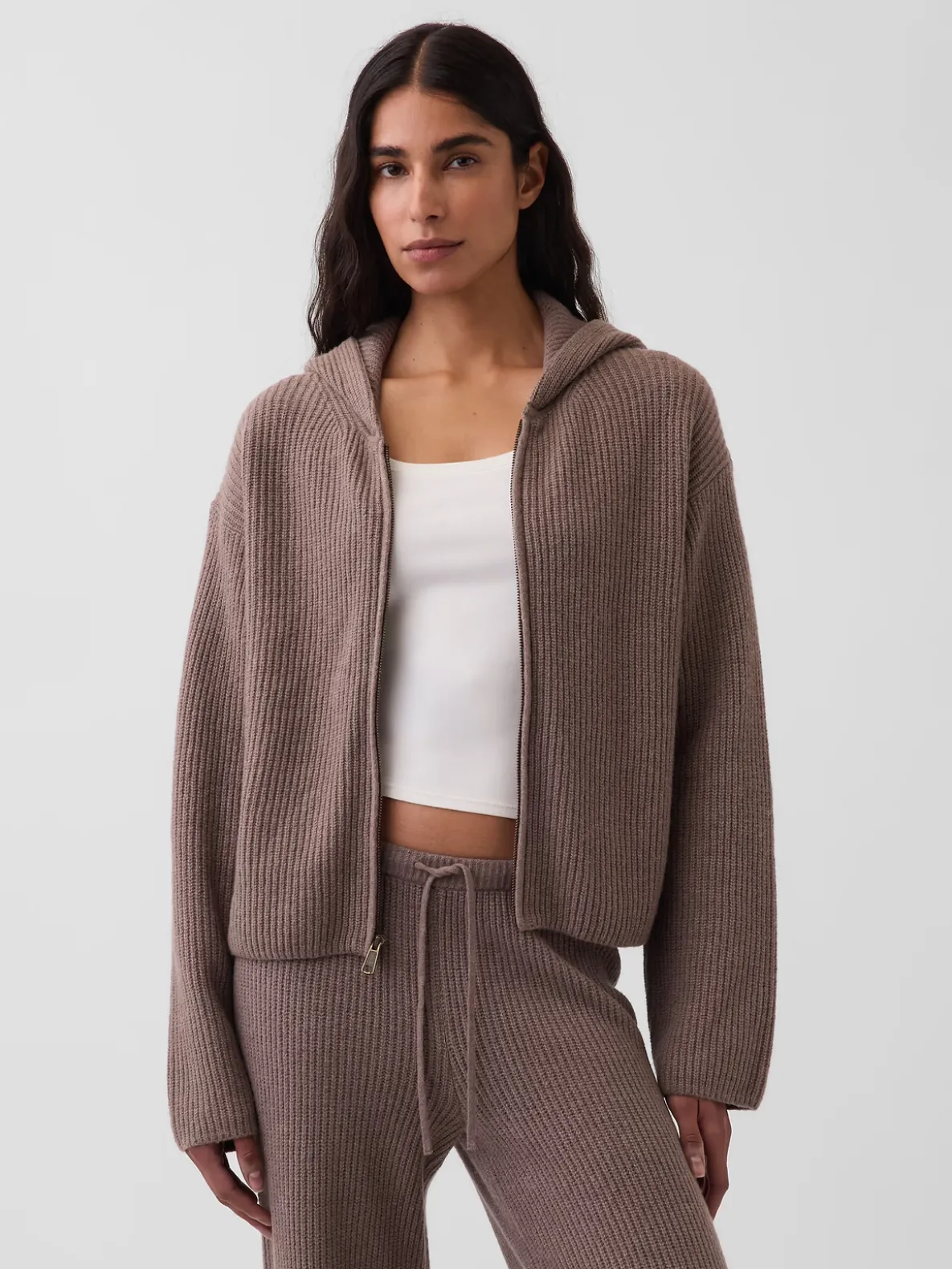 CashSoft Oversized Shaker-Stitch Zip Hoodie