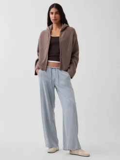 CashSoft Oversized Shaker-Stitch Zip Hoodie