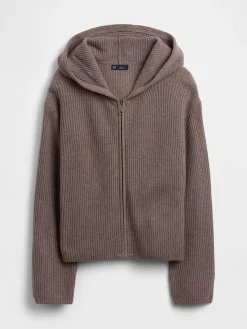 CashSoft Oversized Shaker-Stitch Zip Hoodie