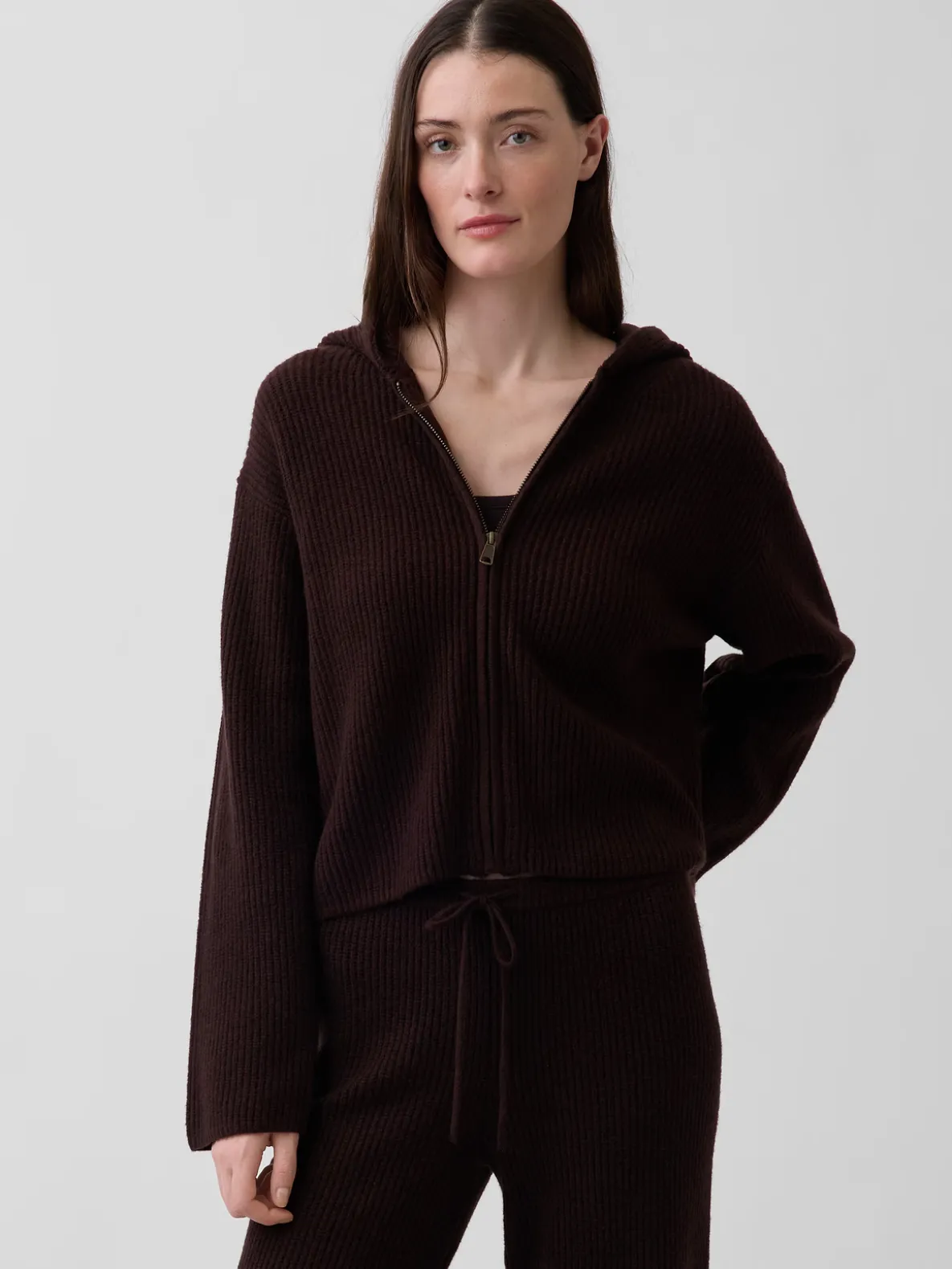 CashSoft Oversized Shaker-Stitch Zip Hoodie