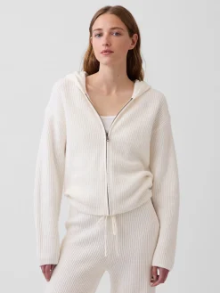 CashSoft Oversized Shaker-Stitch Zip Hoodie