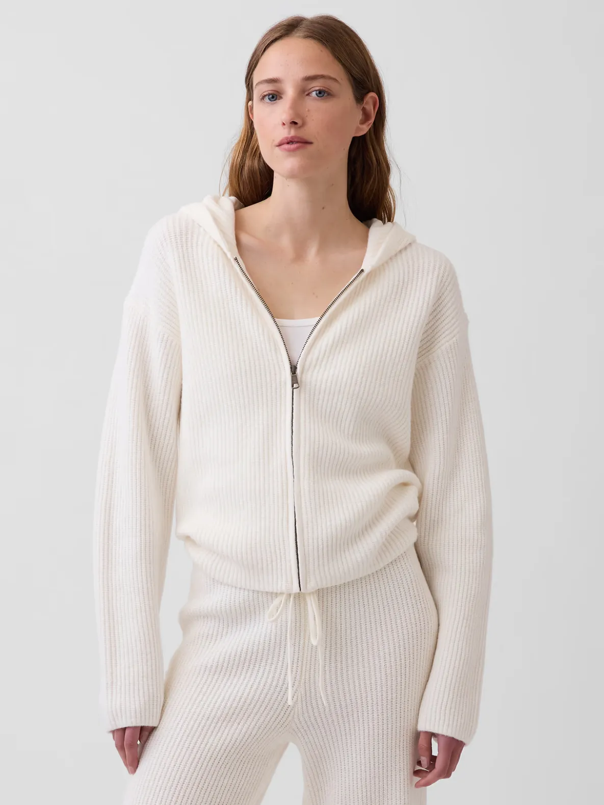 CashSoft Oversized Shaker-Stitch Zip Hoodie