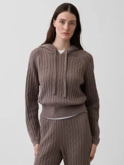 CashSoft Relaxed Cable-Knit Hoodie