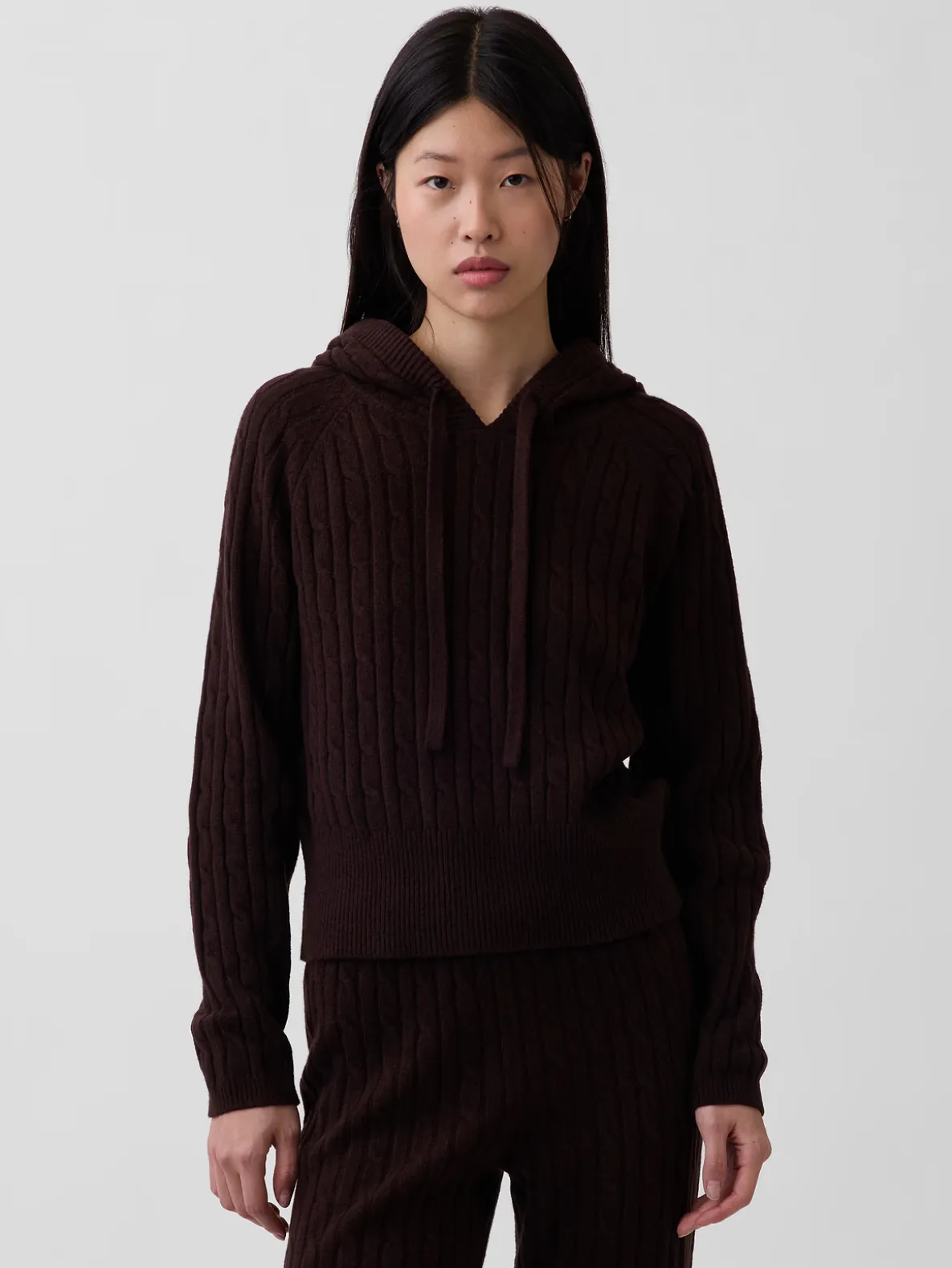 CashSoft Relaxed Cable-Knit Hoodie