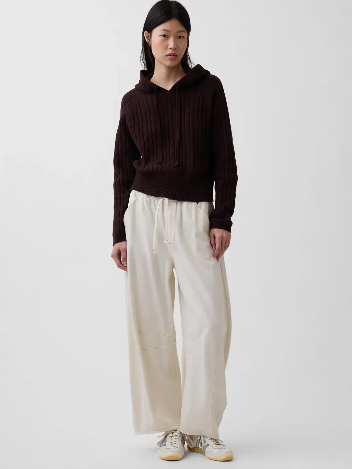 CashSoft Relaxed Cable-Knit Hoodie