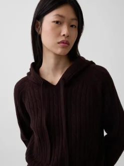 CashSoft Relaxed Cable-Knit Hoodie