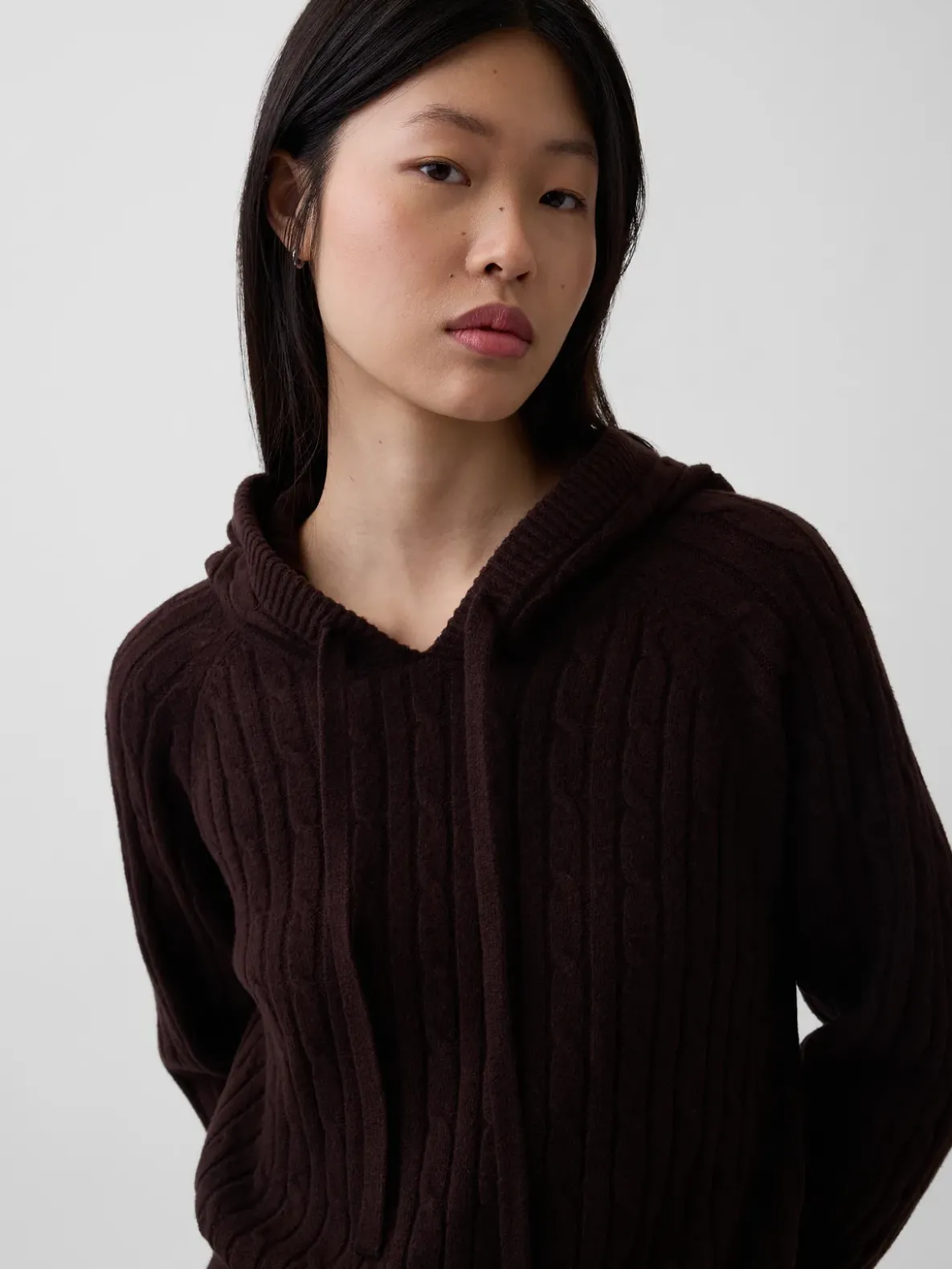 CashSoft Relaxed Cable-Knit Hoodie