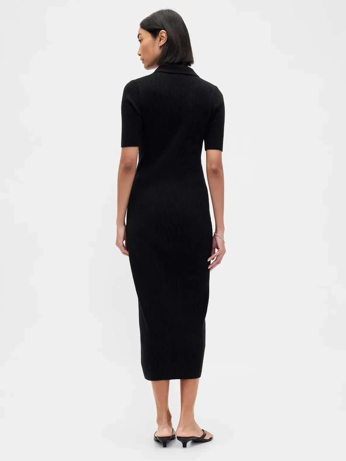 CashSoft Rib Collared Midi Cardigan Dress