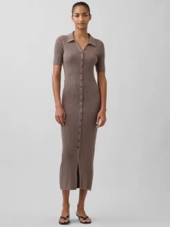 CashSoft Rib Collared Midi Cardigan Dress