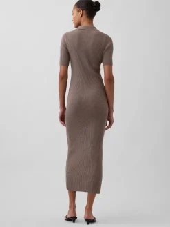 CashSoft Rib Collared Midi Cardigan Dress