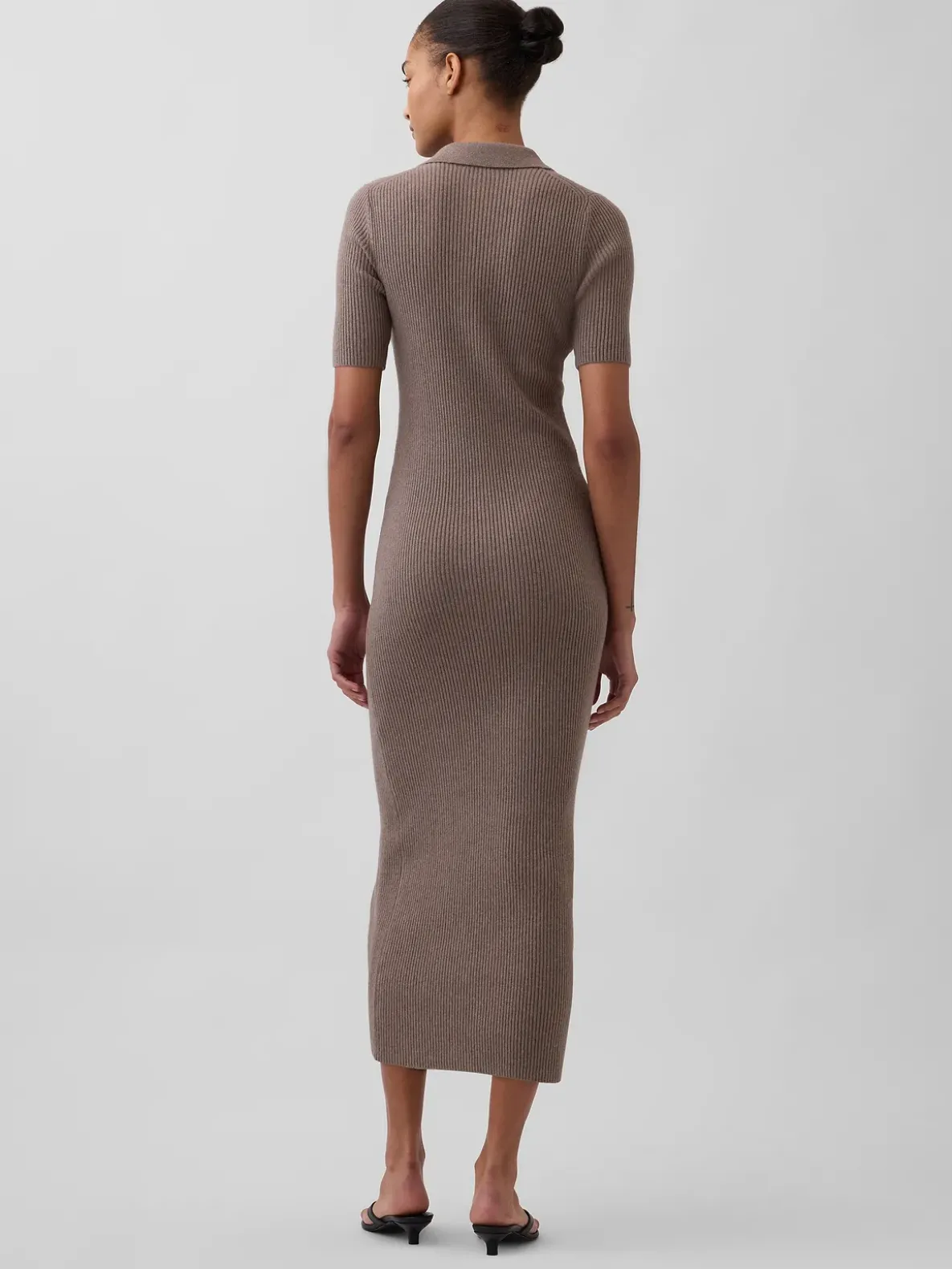 CashSoft Rib Collared Midi Cardigan Dress