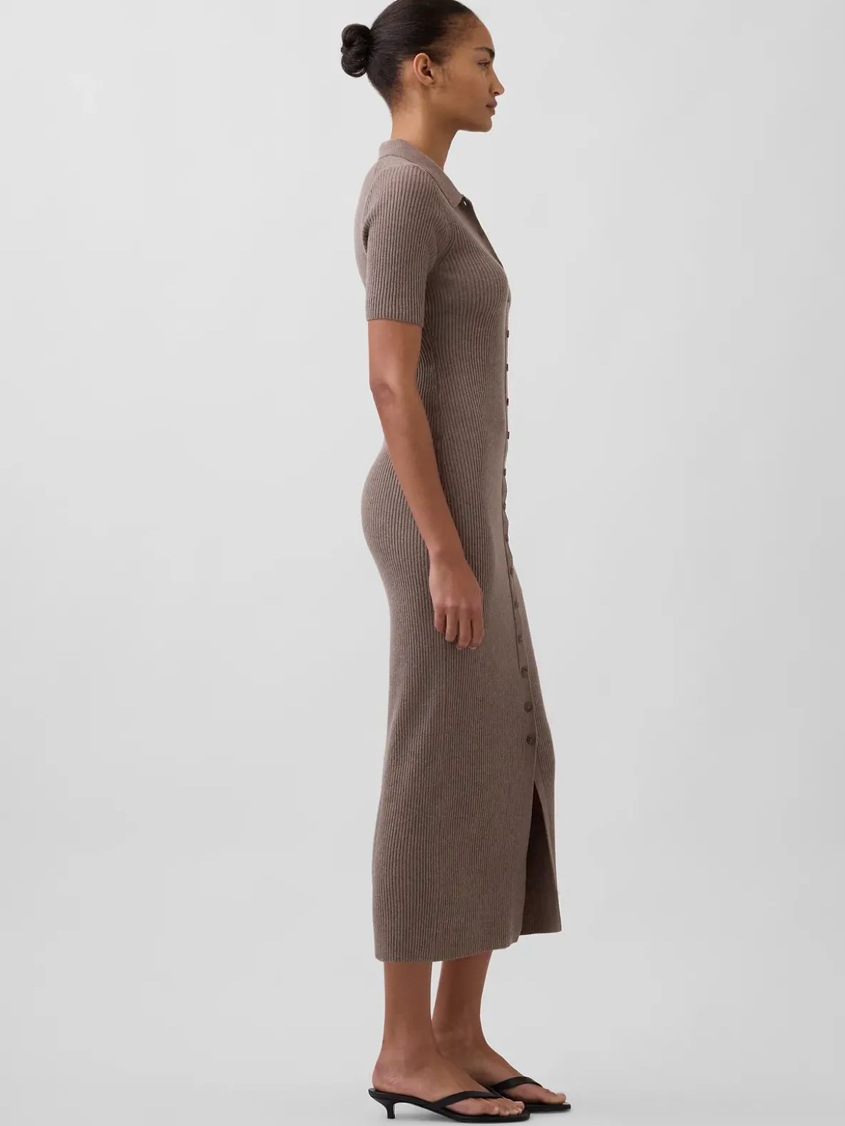 CashSoft Rib Collared Midi Cardigan Dress
