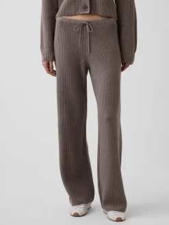 CashSoft Shaker-Stitch Sweater Pants