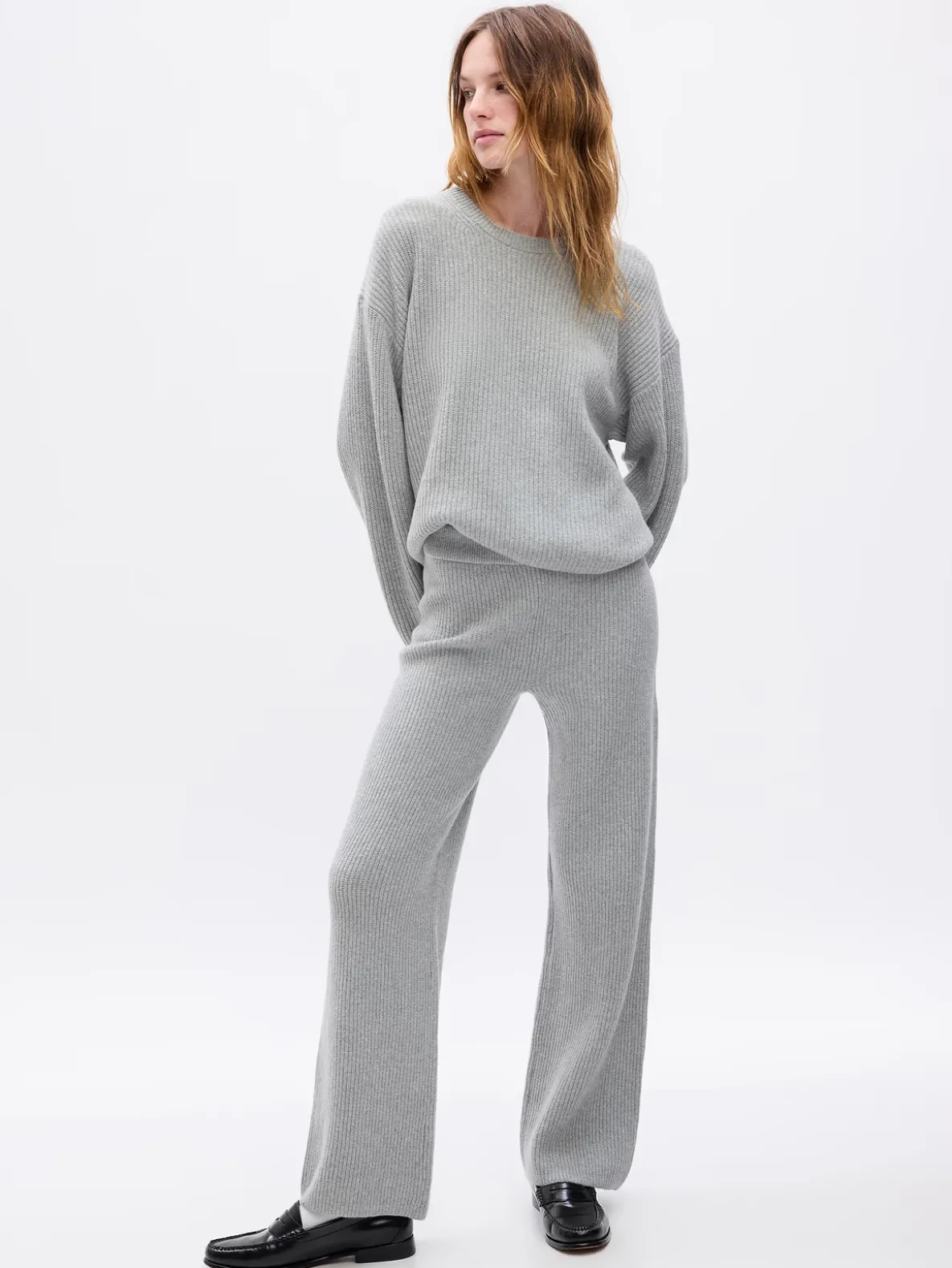 CashSoft Shaker-Stitch Sweater Pants