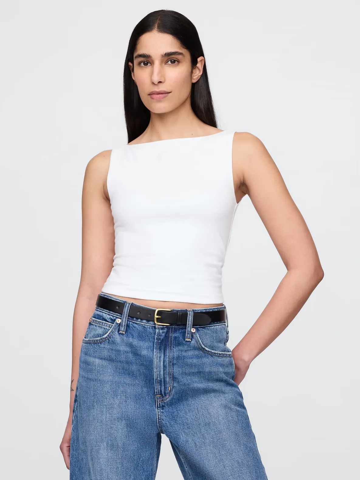 CloseKnit Jersey Boatneck Crop Tank Top