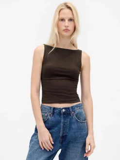 CloseKnit Jersey Boatneck Crop Tank Top