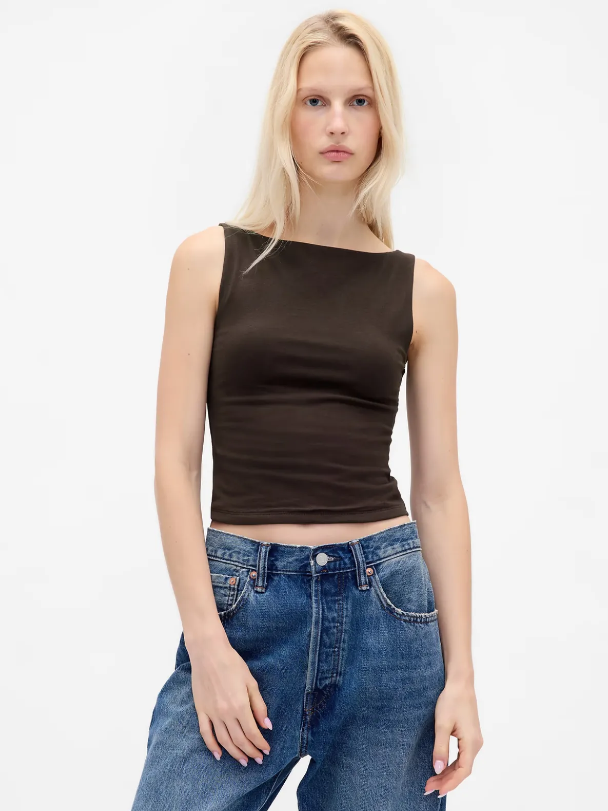 CloseKnit Jersey Boatneck Crop Tank Top