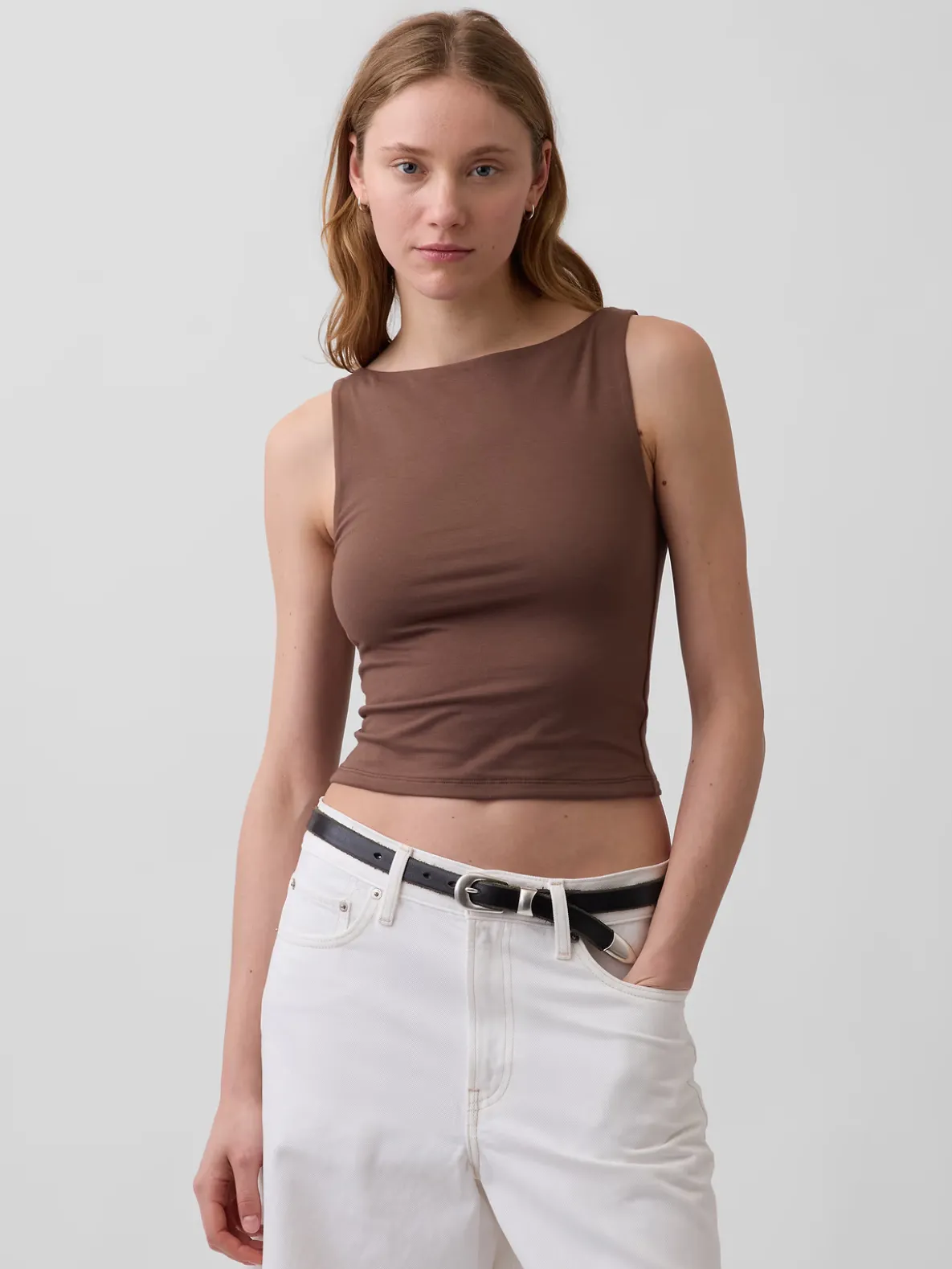 CloseKnit Jersey Boatneck Crop Tank Top