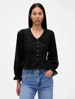 Collared V-Neck Peplum Top