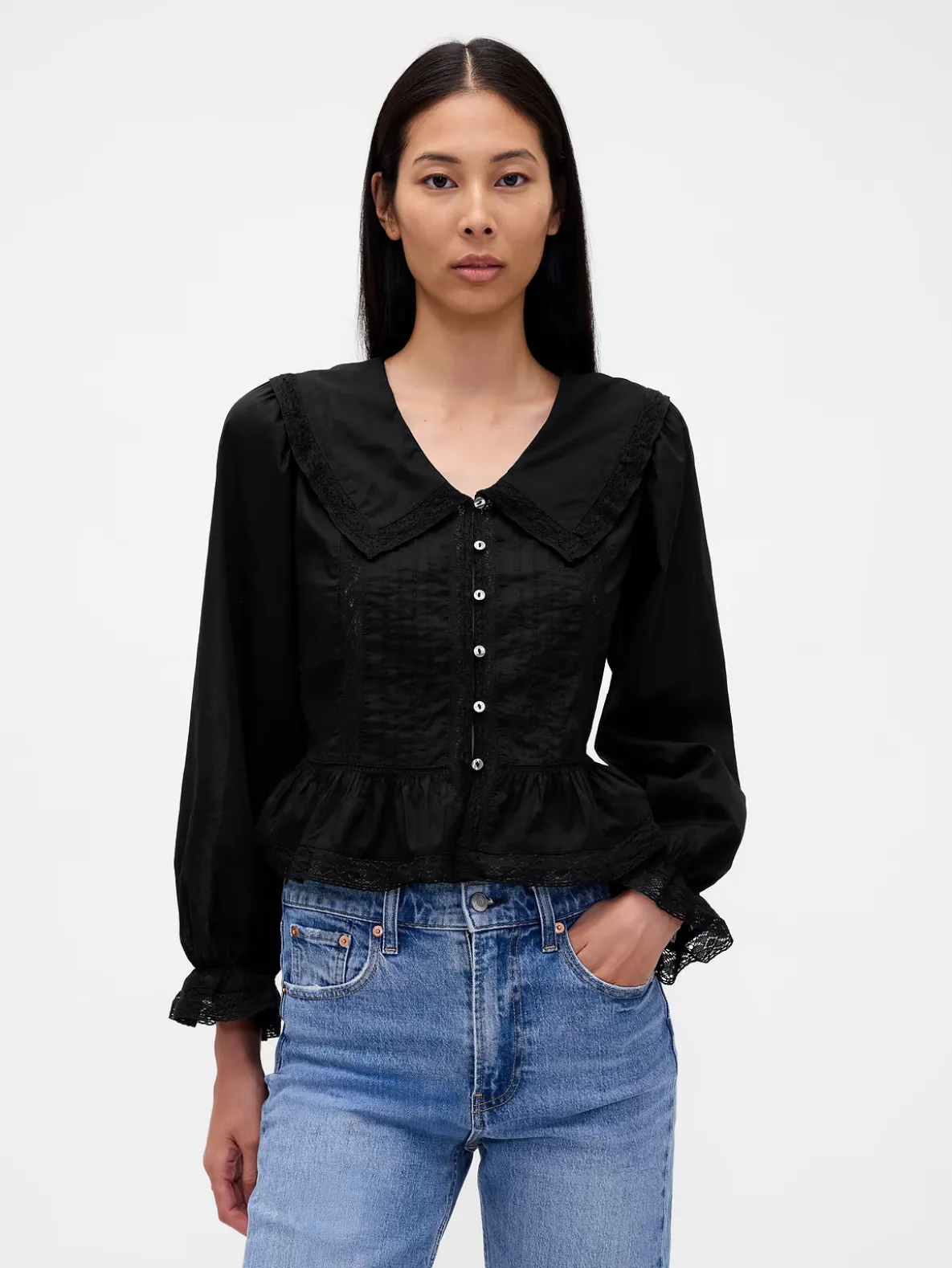 Collared V-Neck Peplum Top