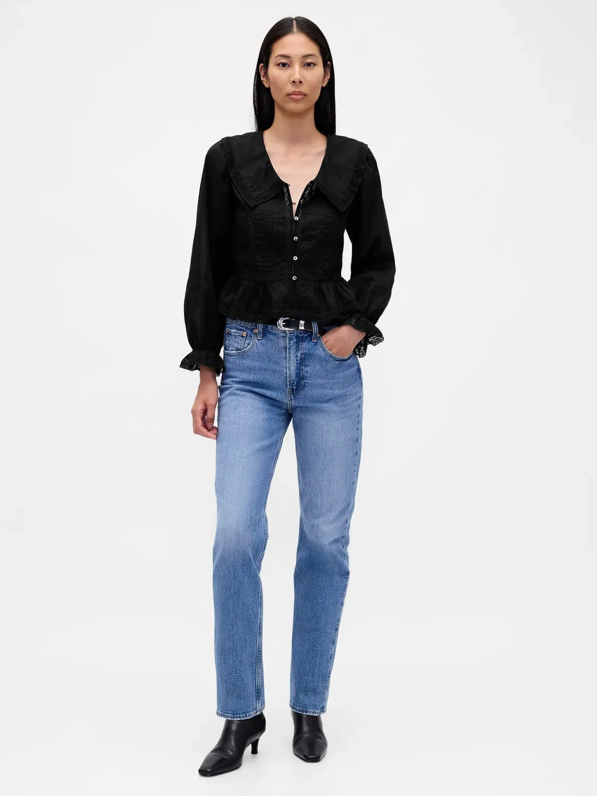 Collared V-Neck Peplum Top