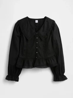 Collared V-Neck Peplum Top