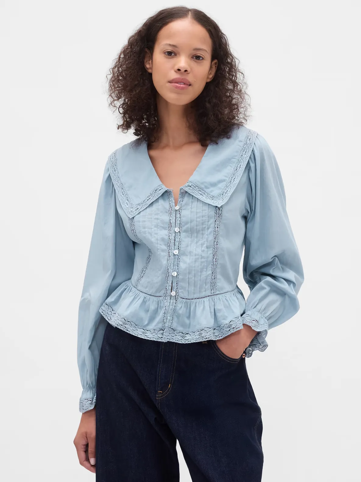 Collared V-Neck Peplum Top