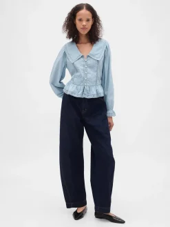 Collared V-Neck Peplum Top