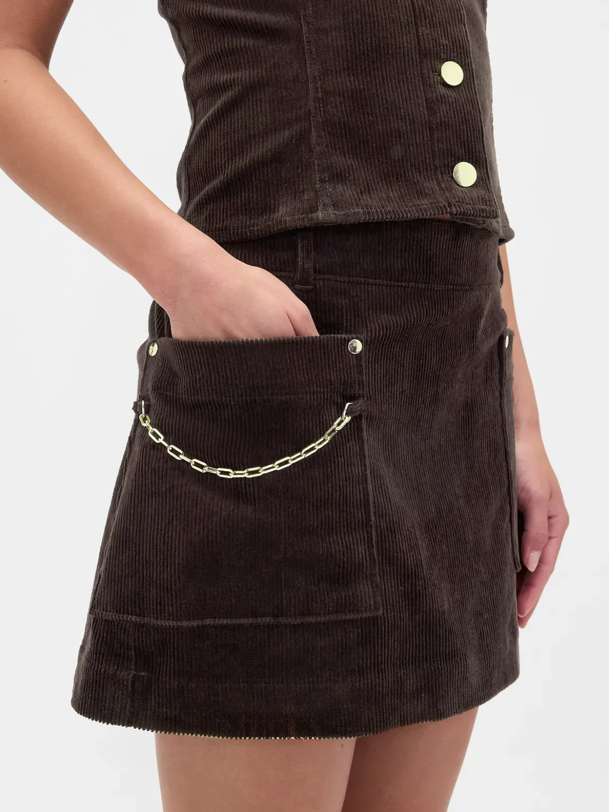 Corduroy Chain Pocket Mini Skort