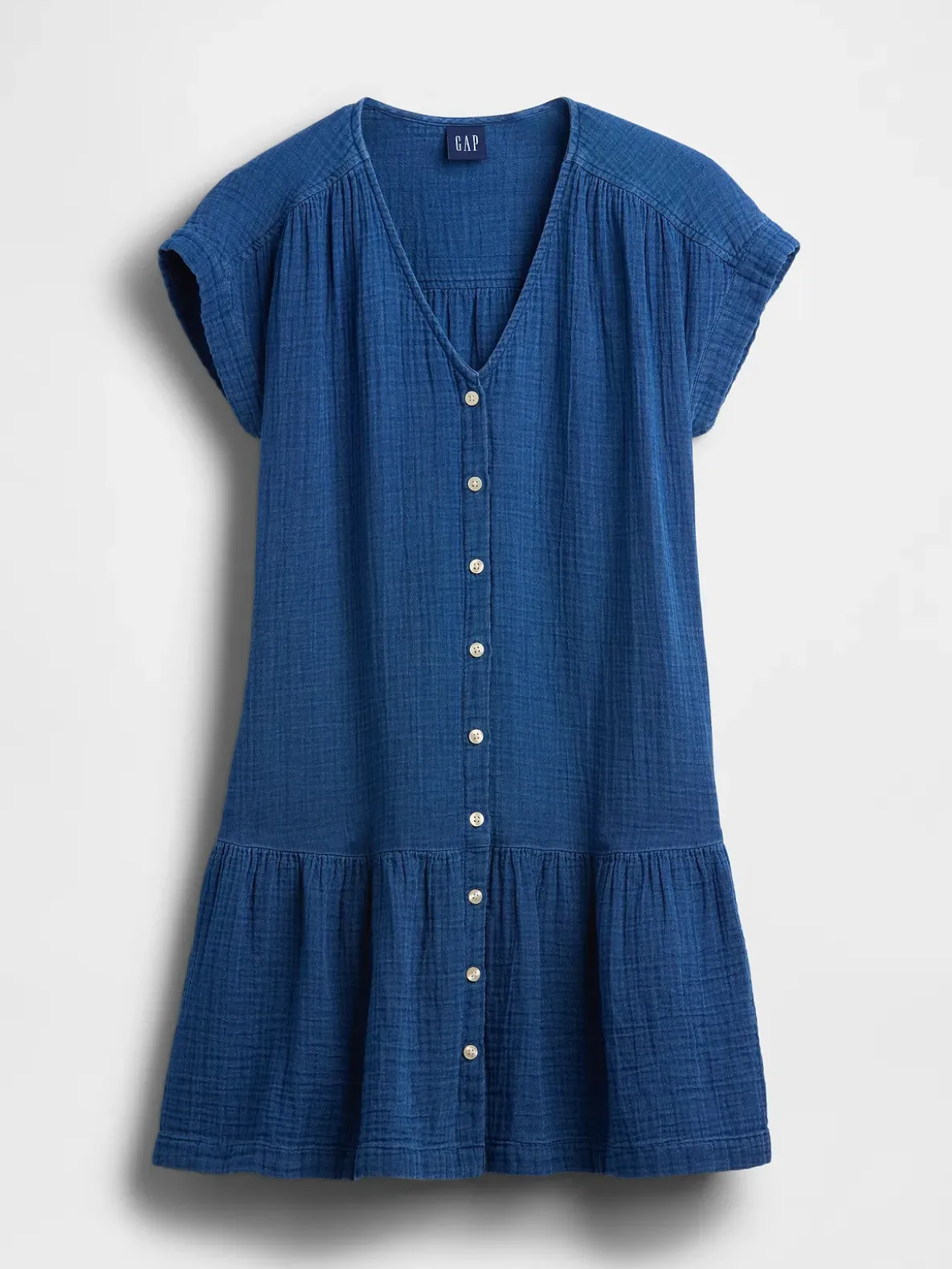Cotton Gauze Denim Drop-Waist Mini Shirtdress