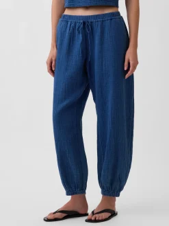 Cotton Gauze Denim Easy Barrel Joggers