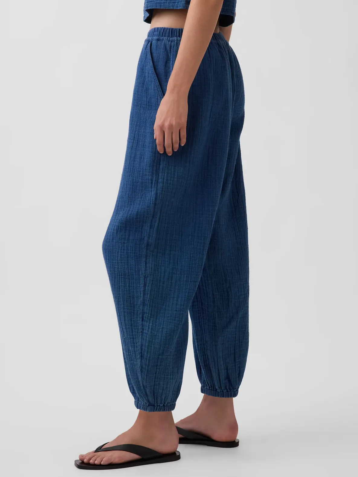 Cotton Gauze Denim Easy Barrel Joggers