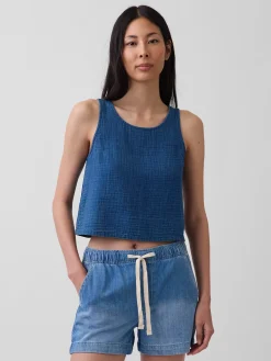 Cotton Gauze Denim Shell Tank Top