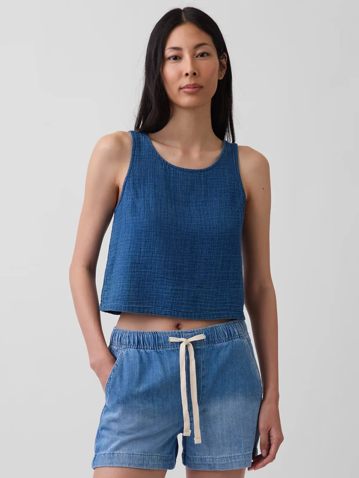 Cotton Gauze Denim Shell Tank Top