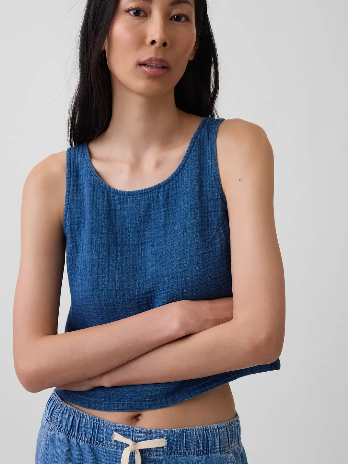 Cotton Gauze Denim Shell Tank Top