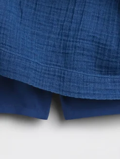 Cotton Gauze Denim Smocked Waist Mini Skort