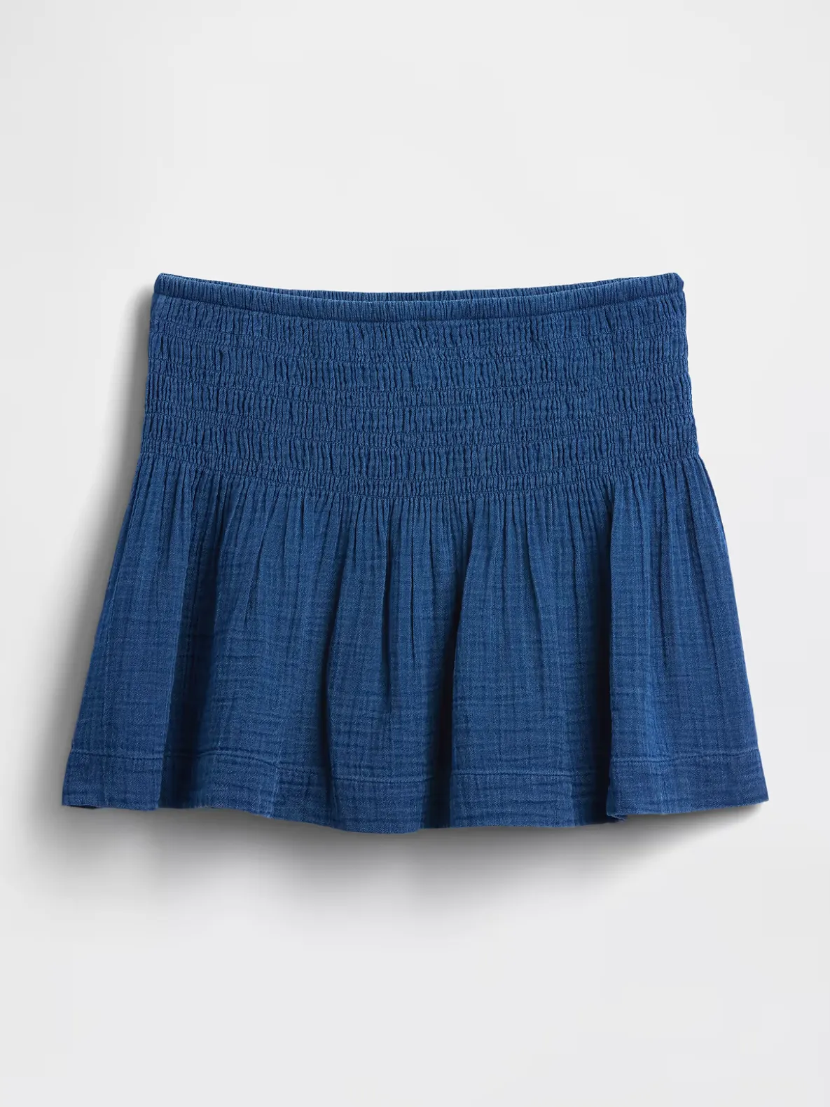 Cotton Gauze Denim Smocked Waist Mini Skort