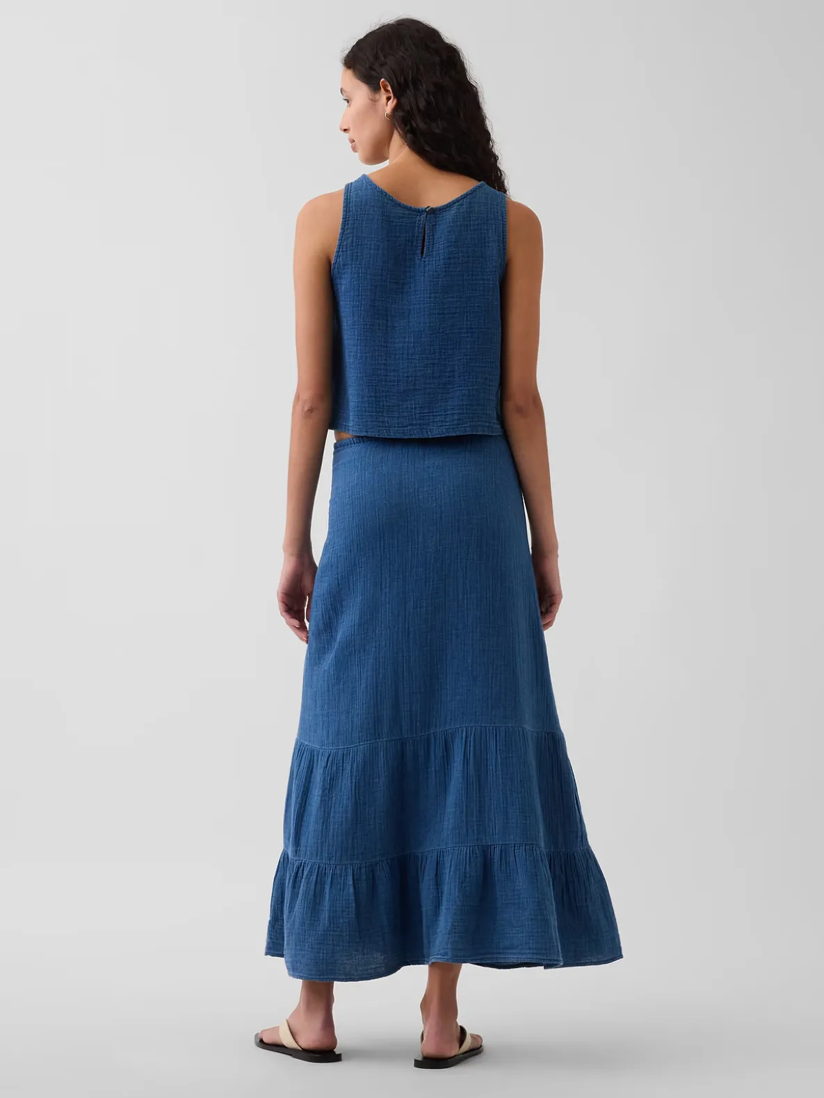 Cotton Gauze Denim Tiered Easy Maxi Skirt