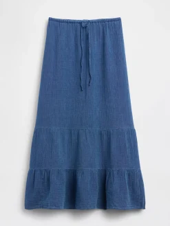 Cotton Gauze Denim Tiered Easy Maxi Skirt
