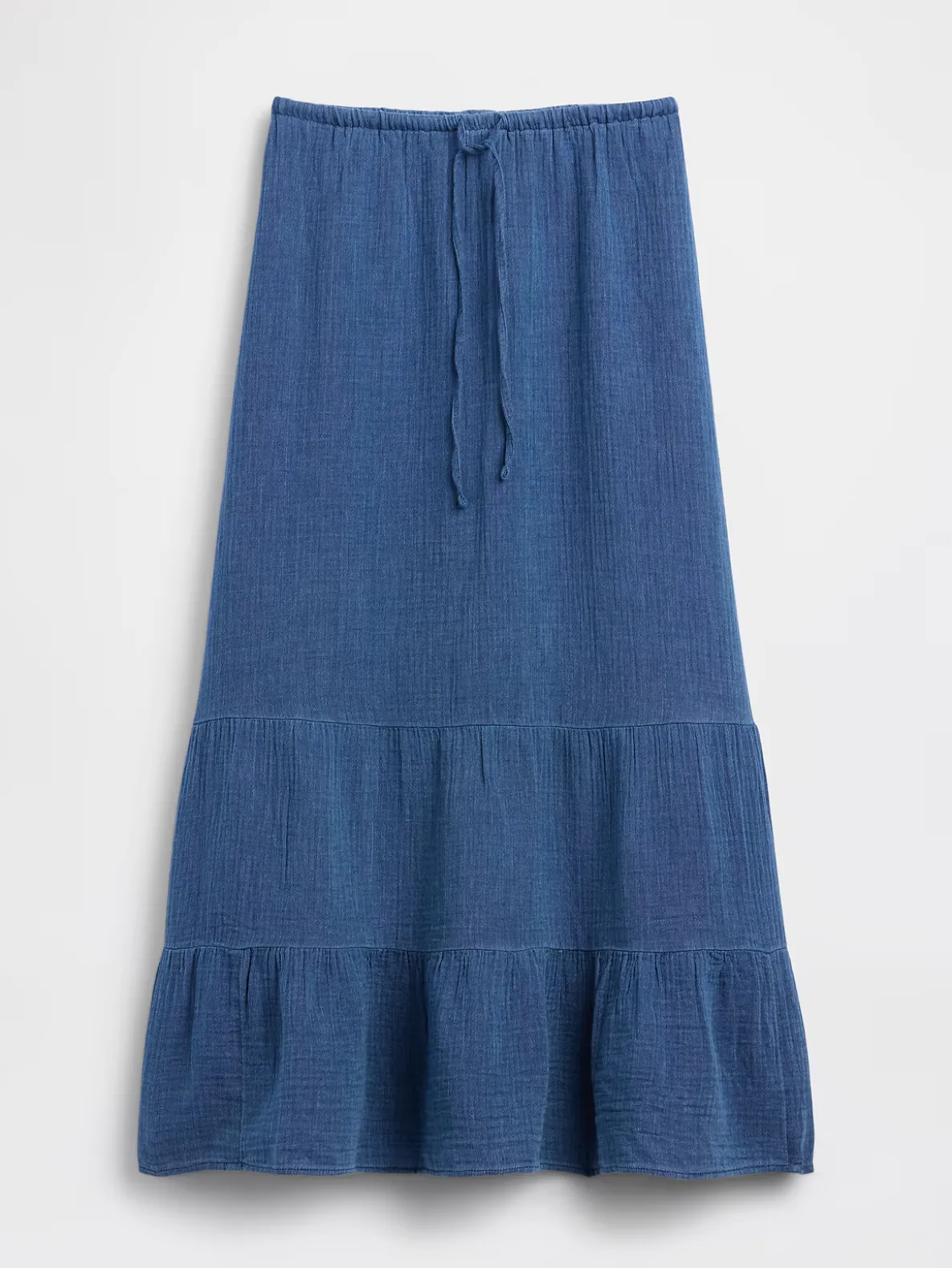 Cotton Gauze Denim Tiered Easy Maxi Skirt