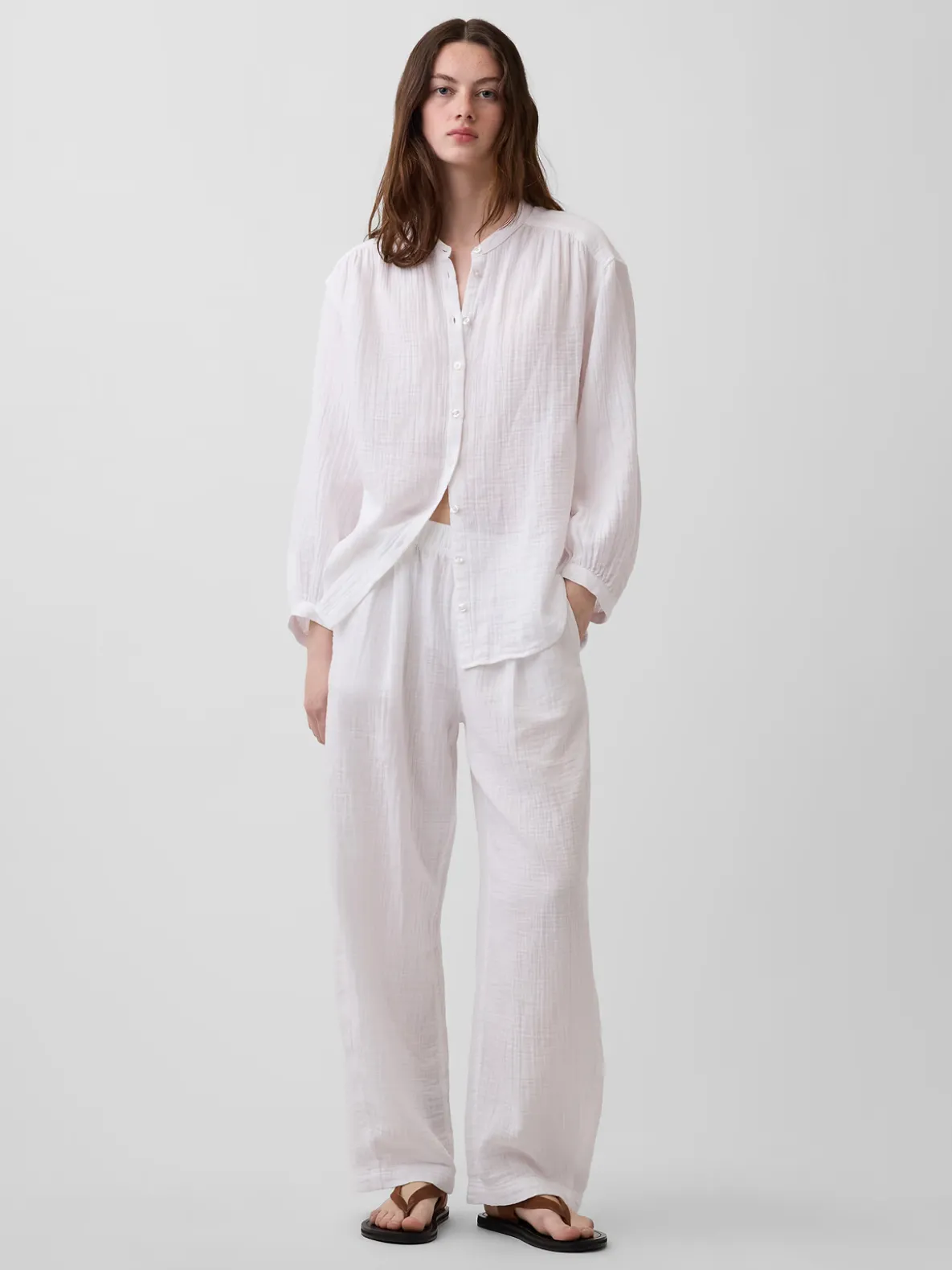 Cotton Gauze Easy Barrel Pants