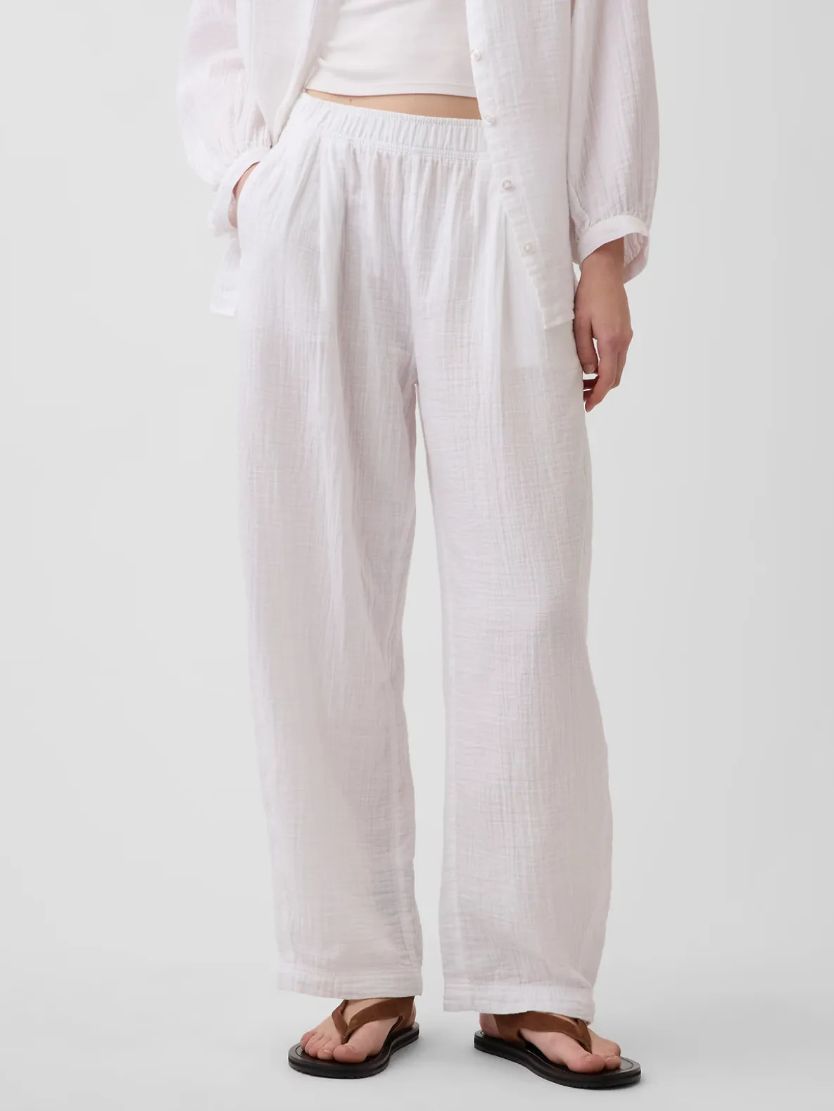 Cotton Gauze Easy Barrel Pants