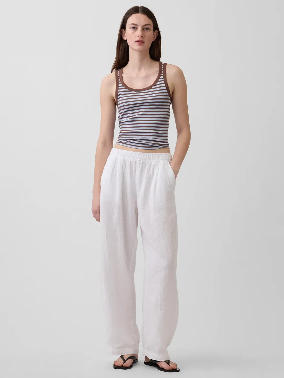 Cotton Gauze Easy Barrel Pants