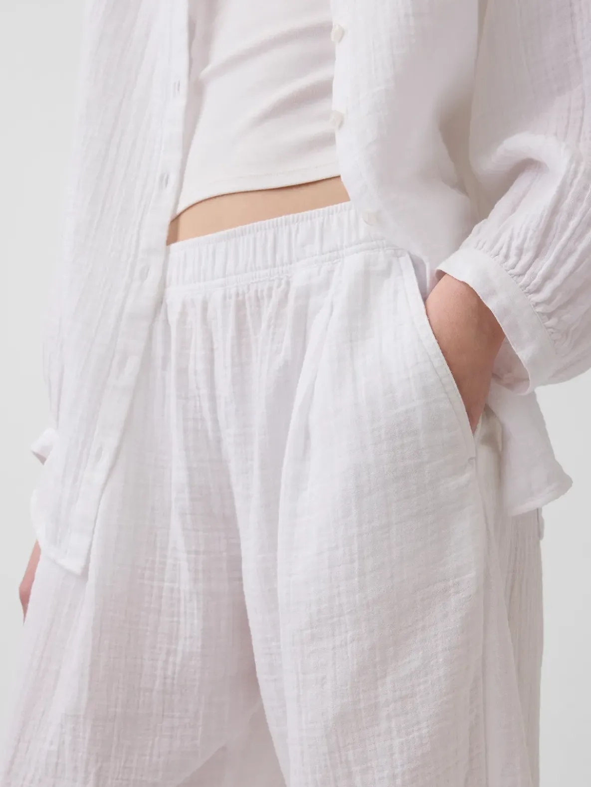 Cotton Gauze Easy Barrel Pants
