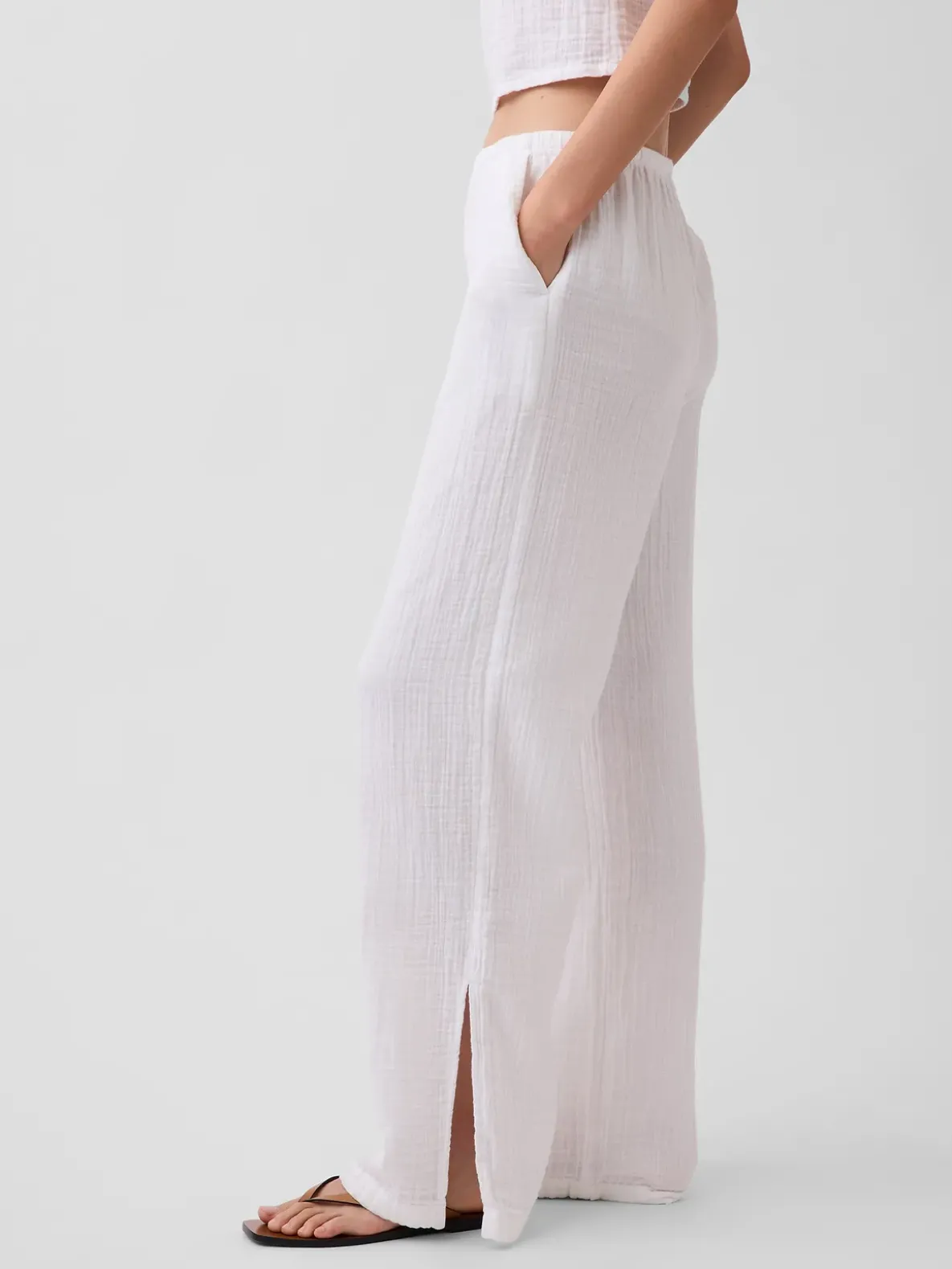 Cotton Gauze Easy Split-Hem Pants