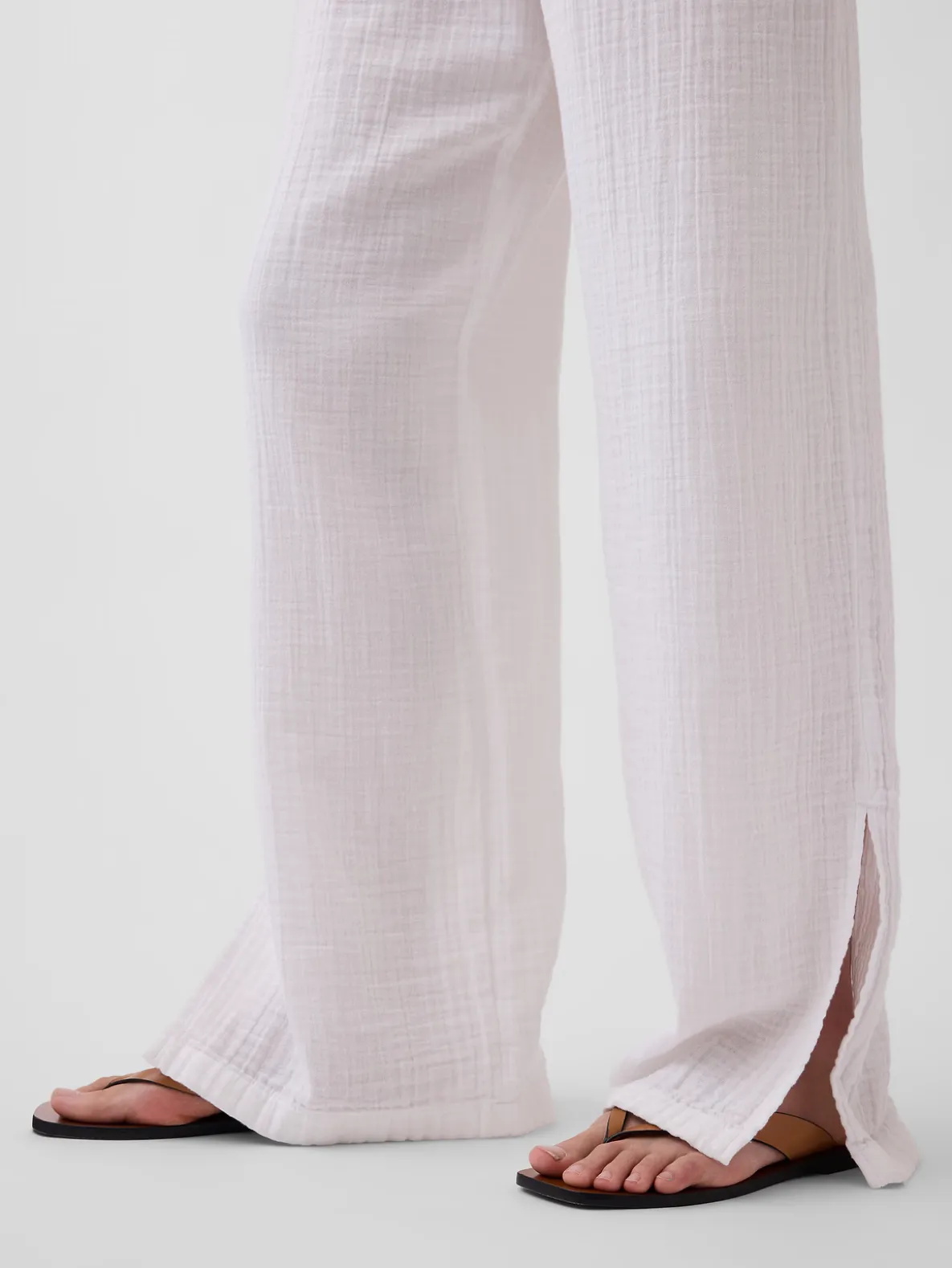Cotton Gauze Easy Split-Hem Pants