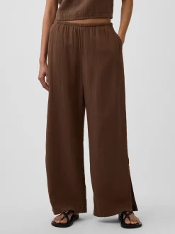 Cotton Gauze Easy Split-Hem Pants