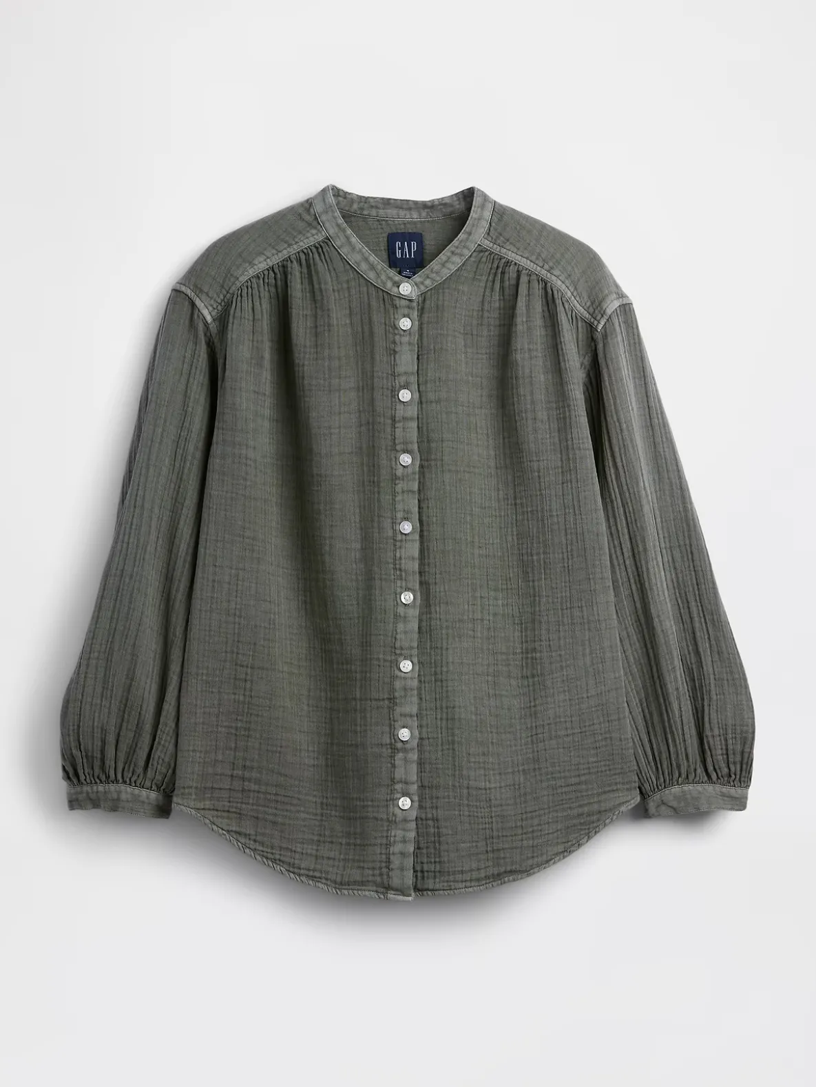 Cotton Gauze Oversized Collarless Shirt