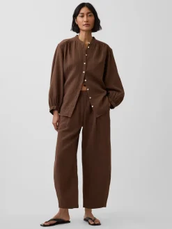 Cotton Gauze Oversized Collarless Shirt