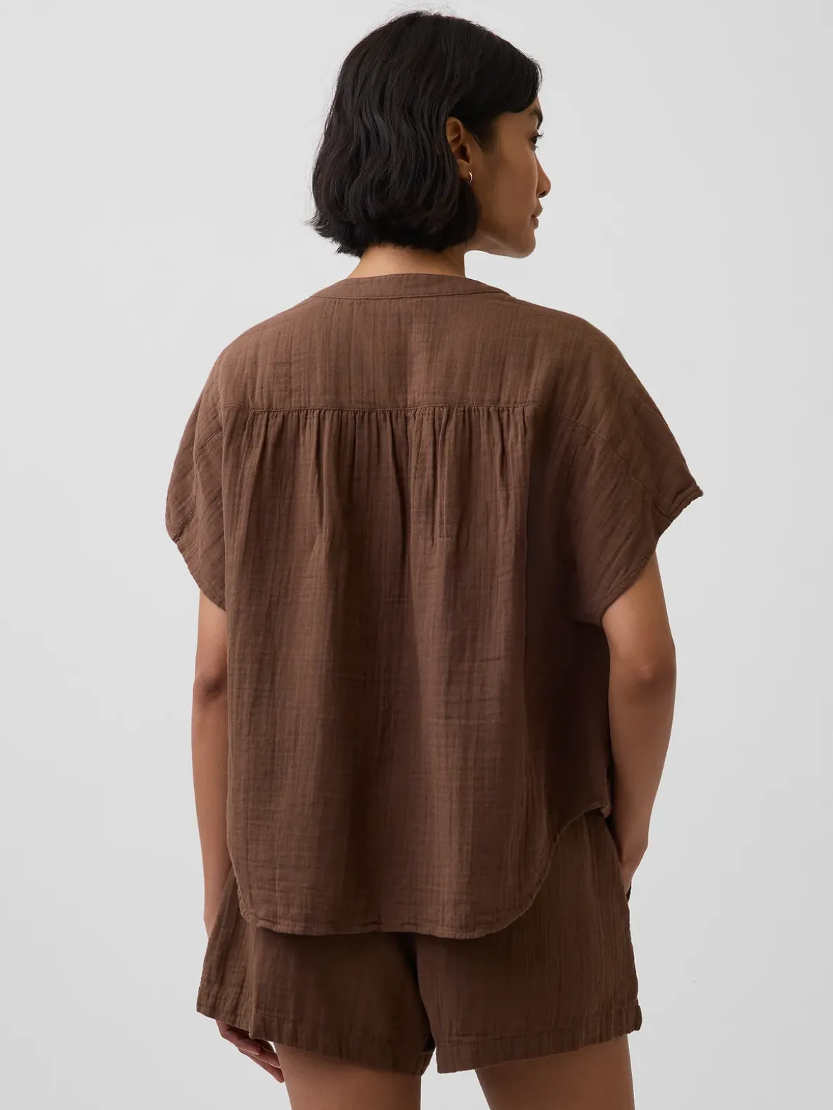 Cotton Gauze Oversized Split-Neck Top